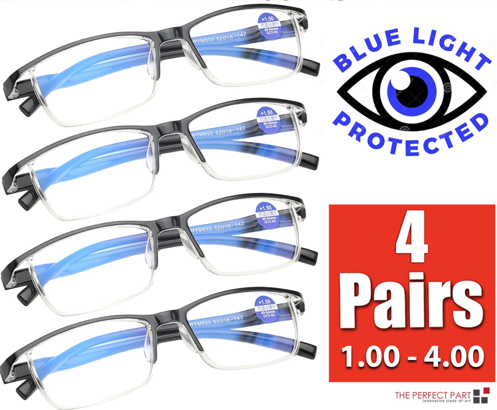 4 Pairs Anti-Blue Light Reading Glasses